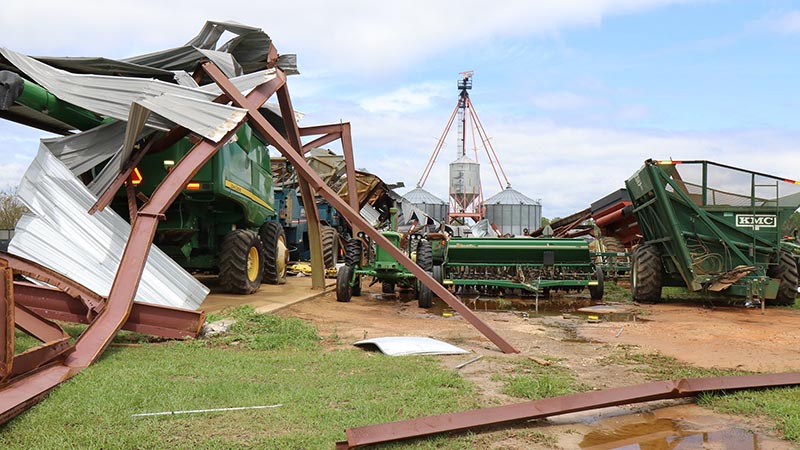 Damage to farm equipment in Alabama caused by Hurricane Sally